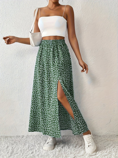 Eleganter Sommer-Maxirock für Damen mit Blumenmuster und luftigem Schlitz
