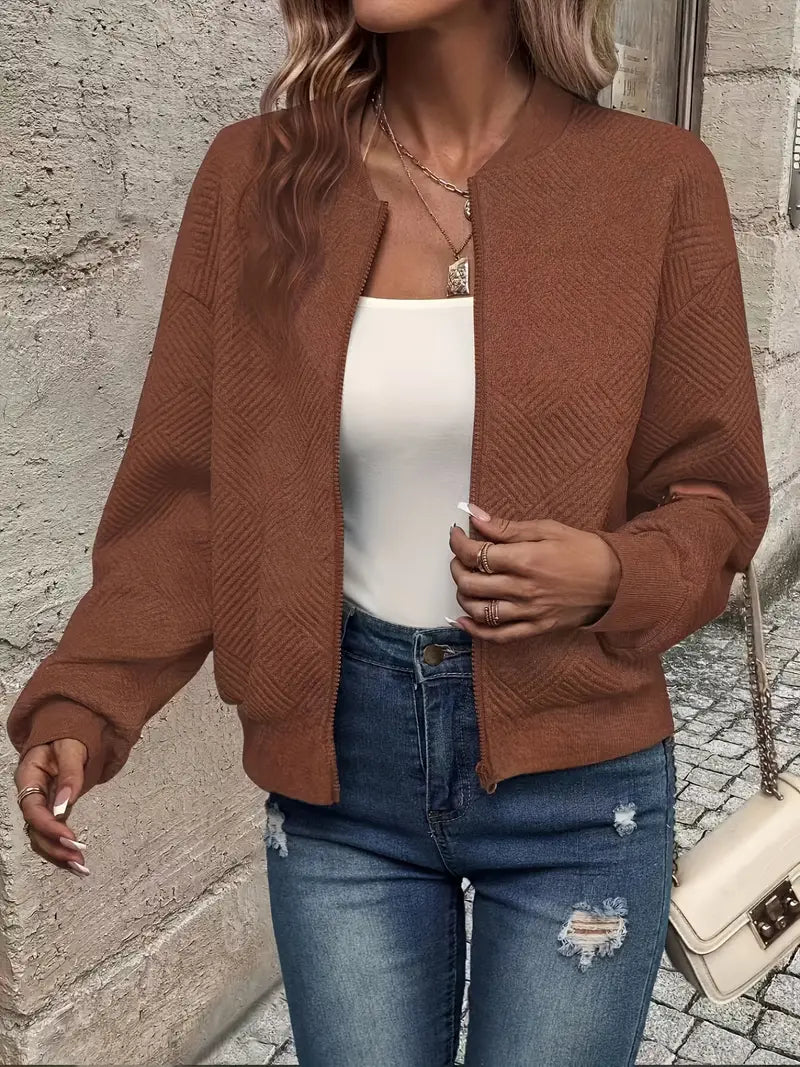 Ladies Light Bomber Jacket with Zip and Ribbed Cuffs