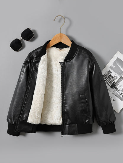 Faux leather boys' jacket with fleece lining - Cholo