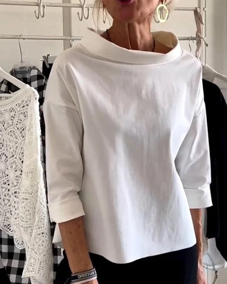 Miriam – Casual Top with Wide Lapels and Half Collar for a Stylish Look