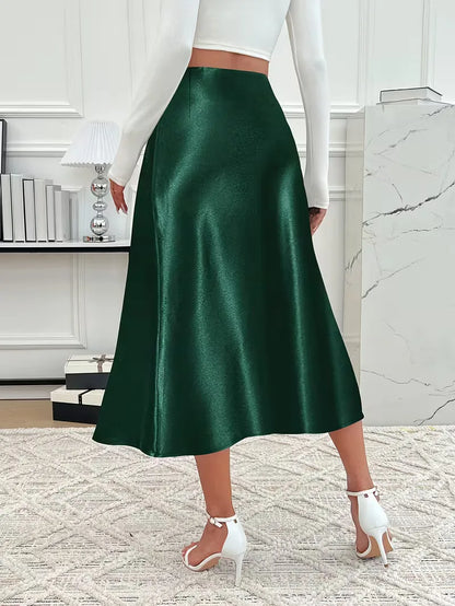 Jupe midi en satin à taille haute