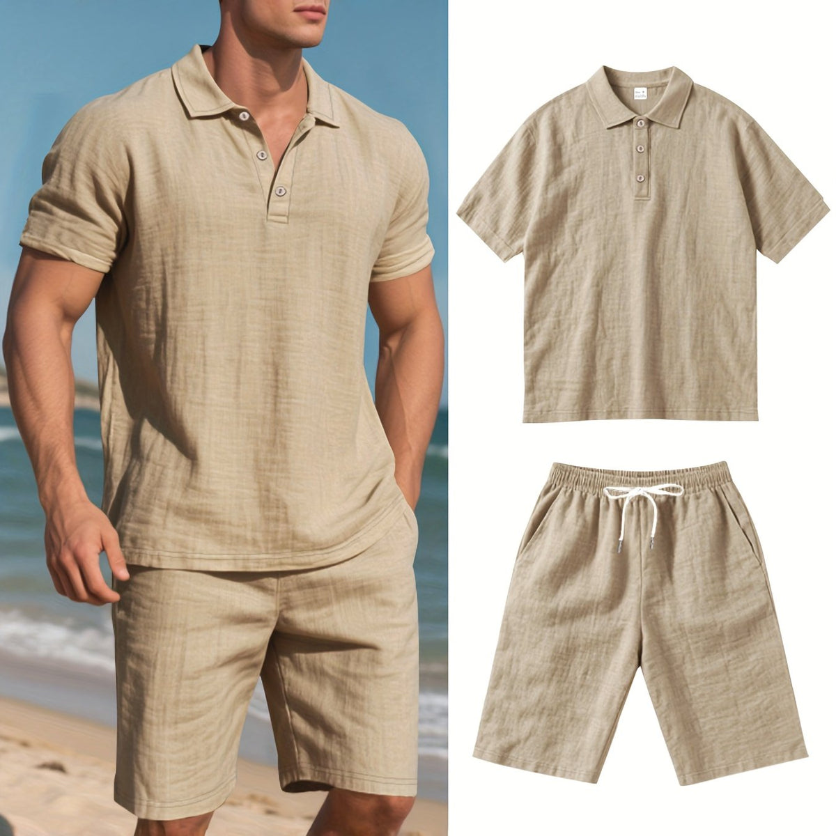 Leinen-Polohemd und Shorts für Herren – Bequem und lässig an warmen Tagen