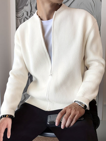 Cardigan da uomo a coste con zip – Vestibilità comoda per autunno e inverno