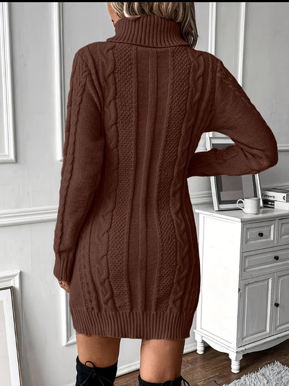 Chic Col Mini Sweater Dress for Women with Cable Pattern