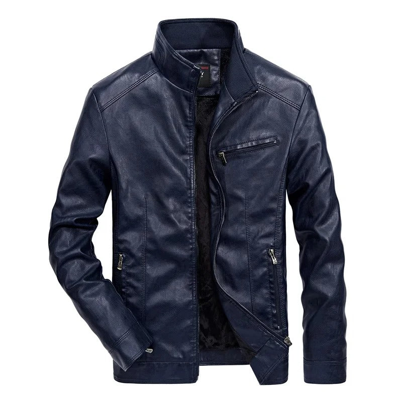 Leather jacket for men - spring jacket for men - with zip