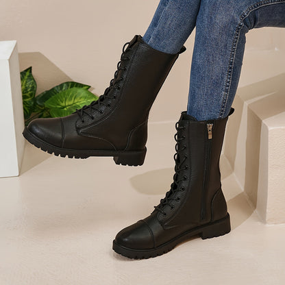 Black Ladies Lace-Up Ankle Boots with Zip Fastening and Comfortable Profile Sole