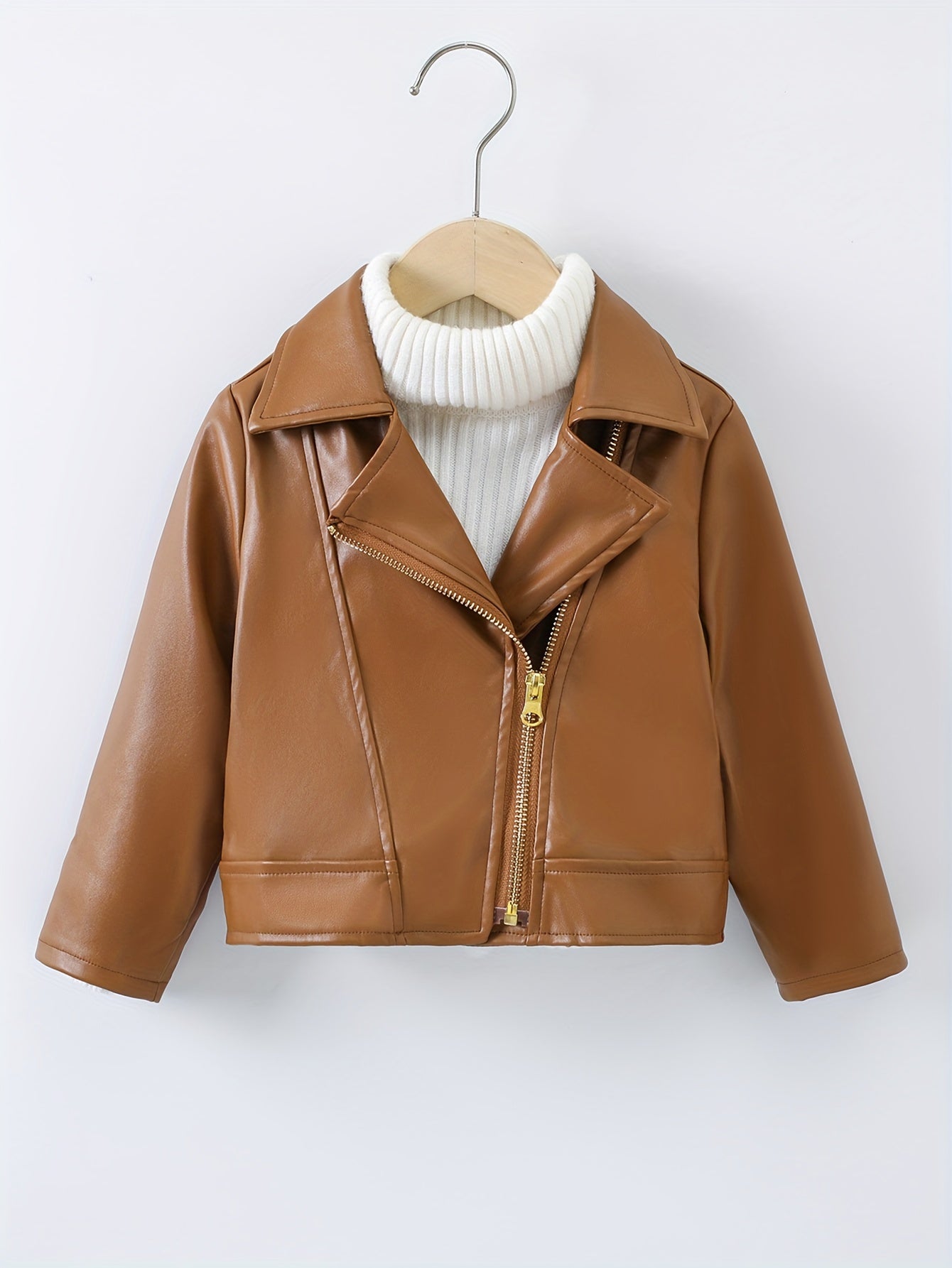 PU Leather Reversed Collar Asymmetrical Zip Jacket for Spring and Autumn - Zaira