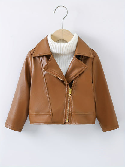PU Leather Reversed Collar Asymmetrical Zip Jacket for Spring and Autumn - Zaira