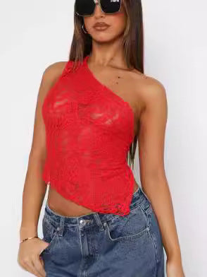 Summer Asymmetrical Top with Lace and Open Back