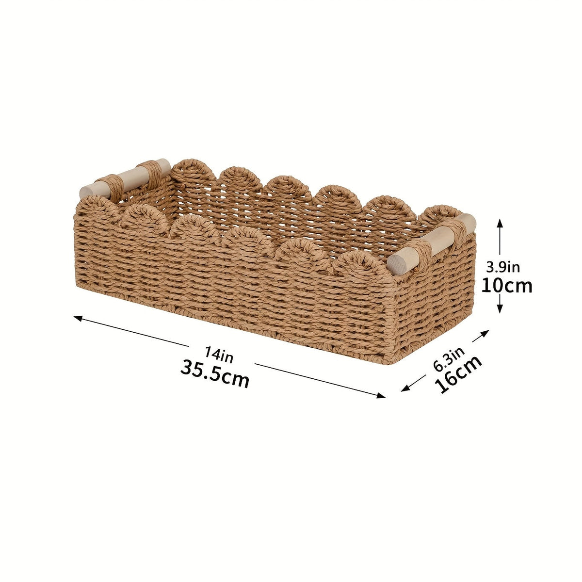 Cesta de almacenamiento tejida de estilo bohemio con borde en forma de abanico – Decorativa y práctica para cualquier interior