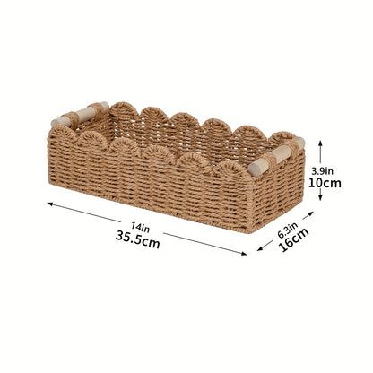 Cesta de almacenamiento tejida de estilo bohemio con borde en forma de abanico – Decorativa y práctica para cualquier interior