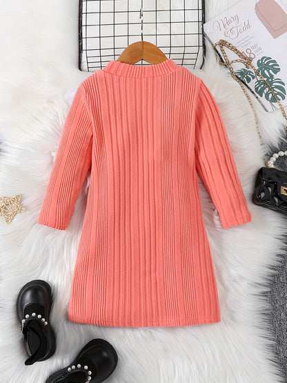 Girls' Long Casual Knitted Thermal Jumper with Round Neck for Winter - Jennida