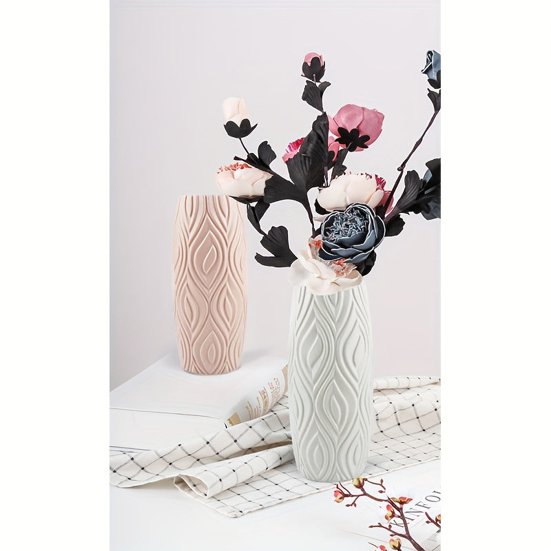 Decorative Plastic Vase with Geometric Relief – Modern and Unbreakable
