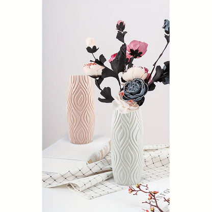 Decorative Plastic Vase with Geometric Relief – Modern and Unbreakable