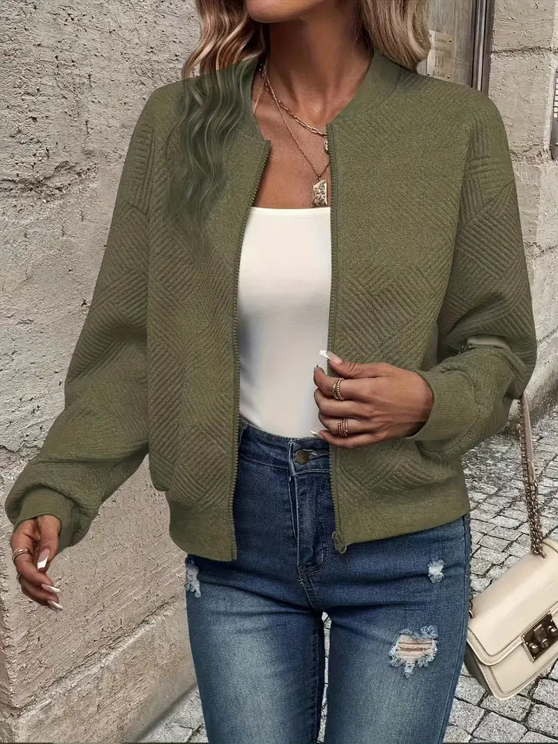 Ladies Light Bomber Jacket with Zip and Ribbed Cuffs
