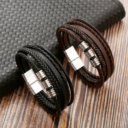 Elegantní pletený kožený náramek - pro stylového muže