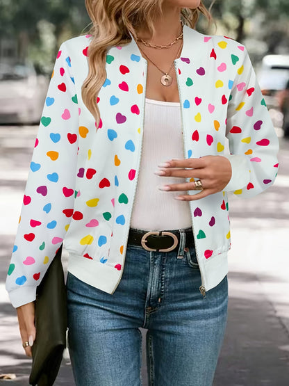 Chaqueta bomber Joyful Hearts – Elegante y cómoda, con cierre, para primavera y otoño