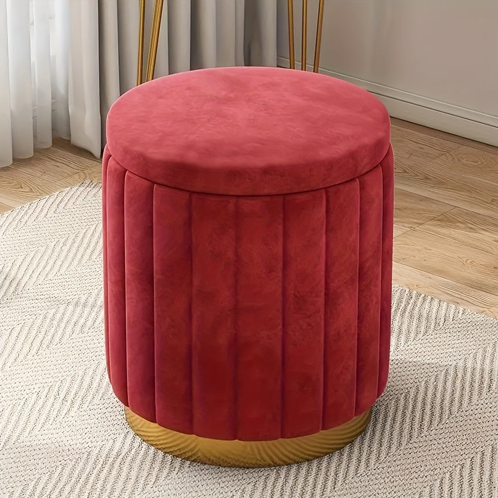 Puf de almacenamiento de estilo nórdico y elegante – Redondo, con espacio de almacenamiento y acabado de espejo