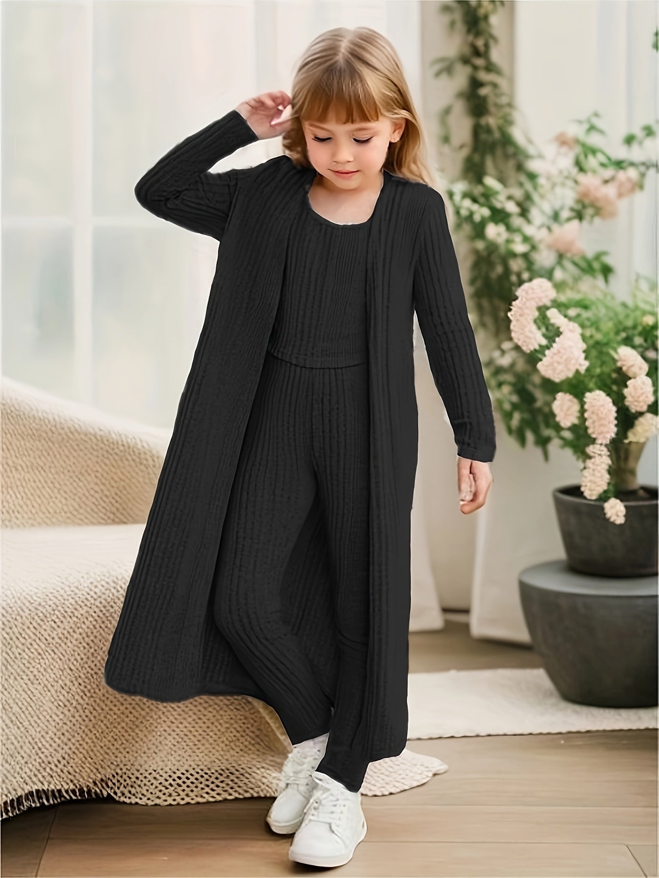 3-Piece Stretchy Knit Cardigan + Top + Legging - Charmaine