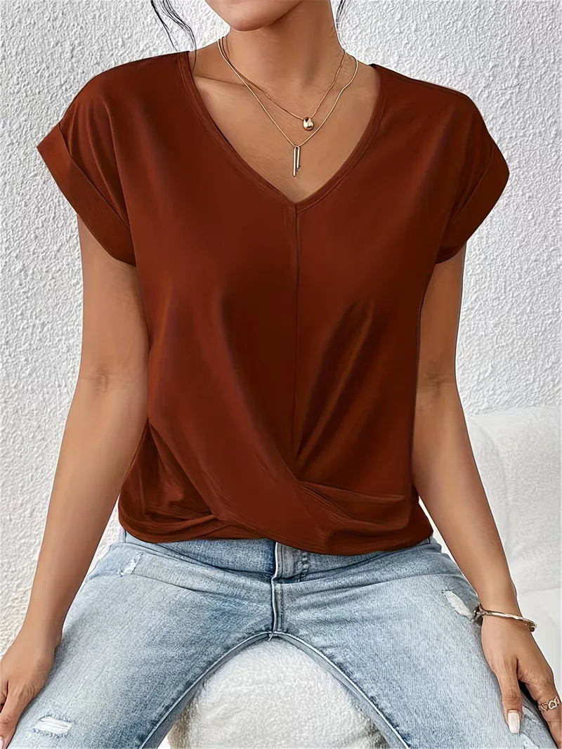 T-shirt col en V avec devant drapé