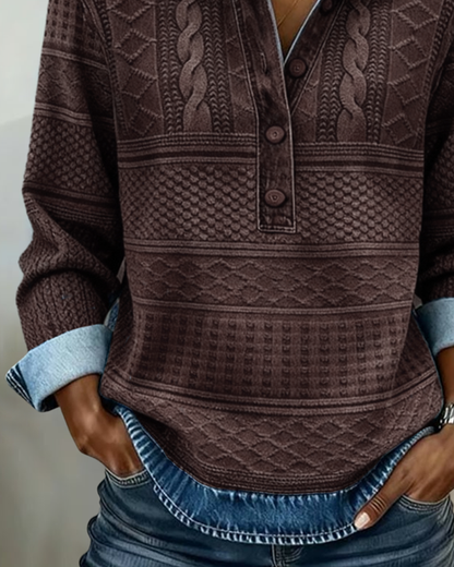 Ladies' Classic Knitted Jumper with Shirt Collar and Buttons