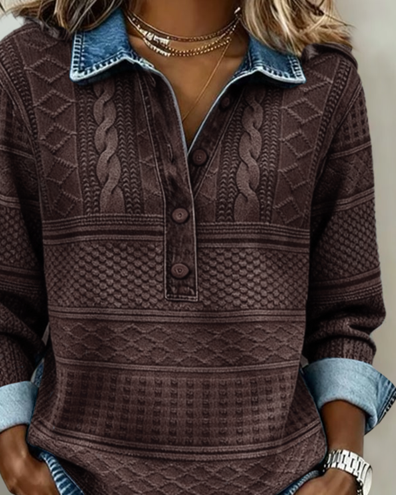 Ladies' Classic Knitted Jumper with Shirt Collar and Buttons
