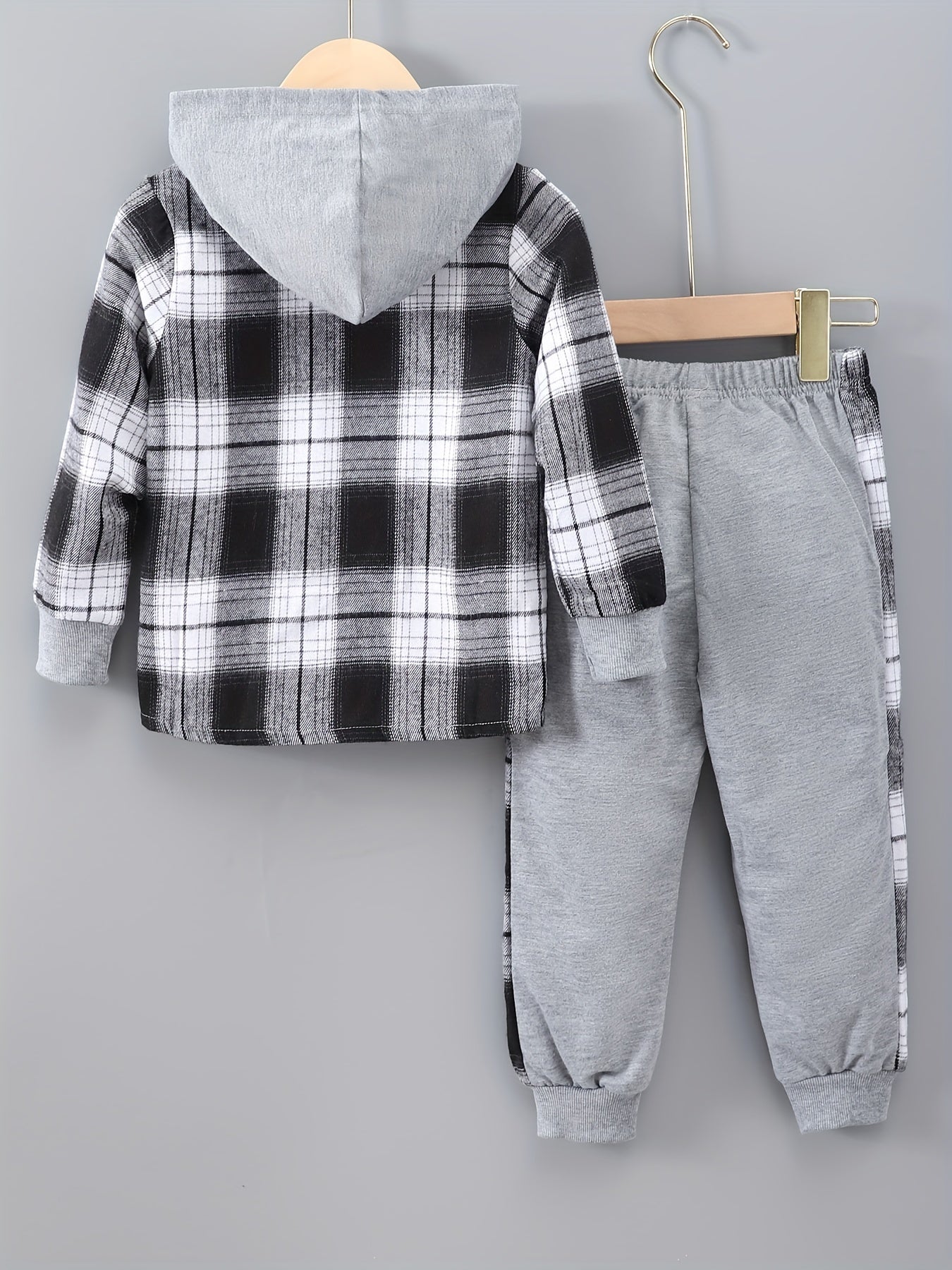 2-Piece Boys Checkered Hoodie & Track Pants with Long Sleeves - Filipe