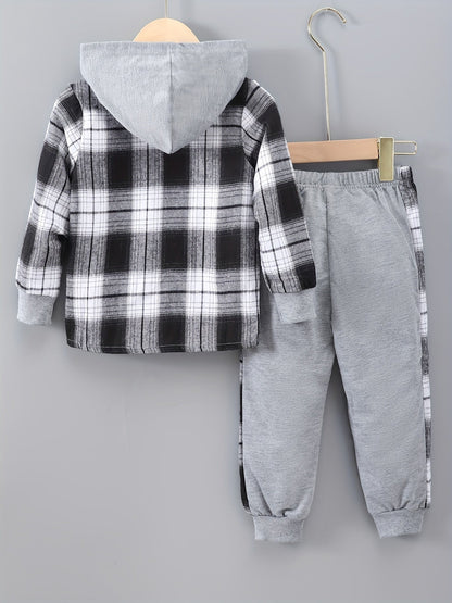 2-Piece Boys Checkered Hoodie & Track Pants with Long Sleeves - Filipe