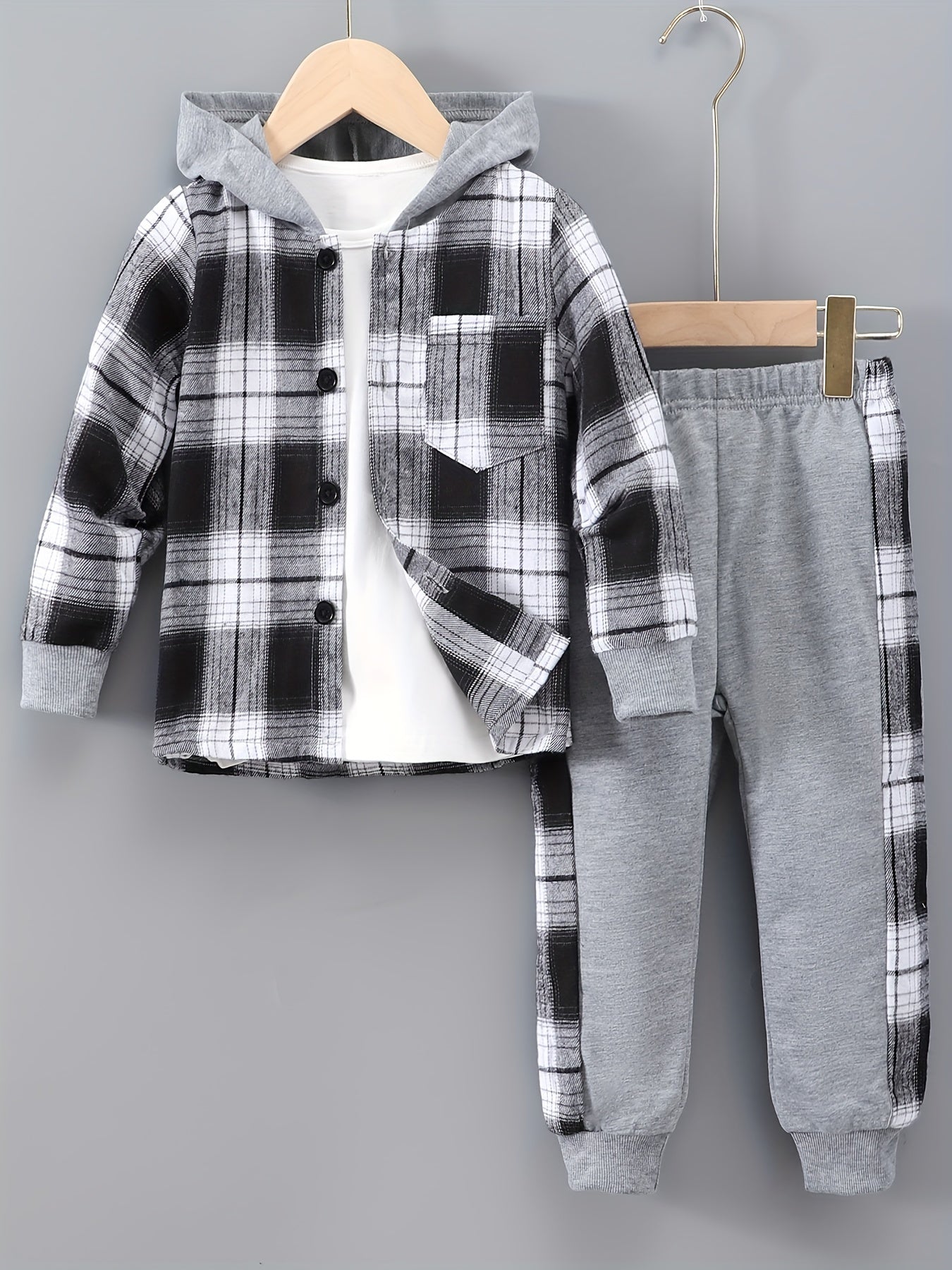 2-Piece Boys Checkered Hoodie & Track Pants with Long Sleeves - Filipe
