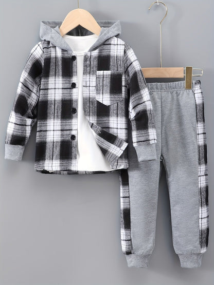 2-Piece Boys Checkered Hoodie & Track Pants with Long Sleeves - Filipe