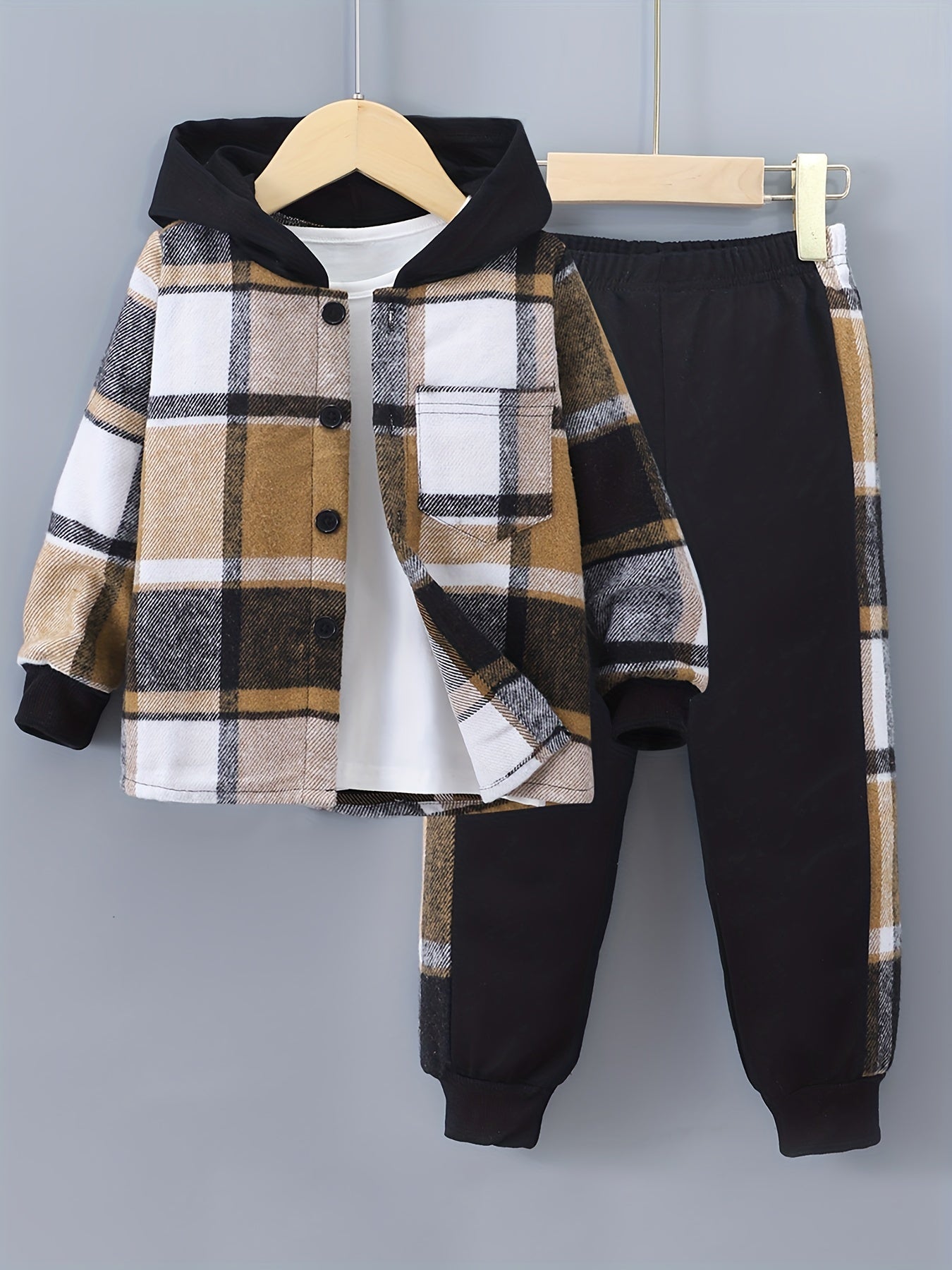 2-Piece Boys Checkered Hoodie & Track Pants with Long Sleeves - Filipe