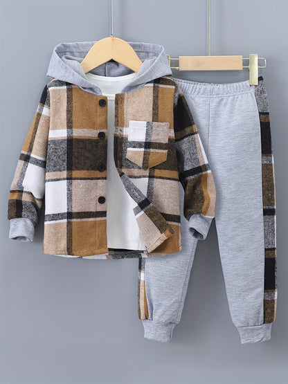 2-Piece Boys Checkered Hoodie & Track Pants with Long Sleeves - Filipe