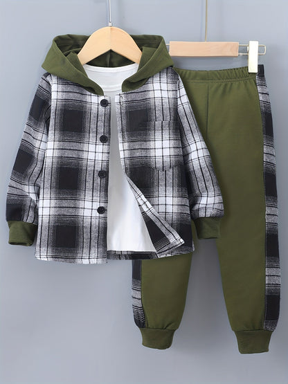 2-Piece Boys Checkered Hoodie & Track Pants with Long Sleeves - Filipe