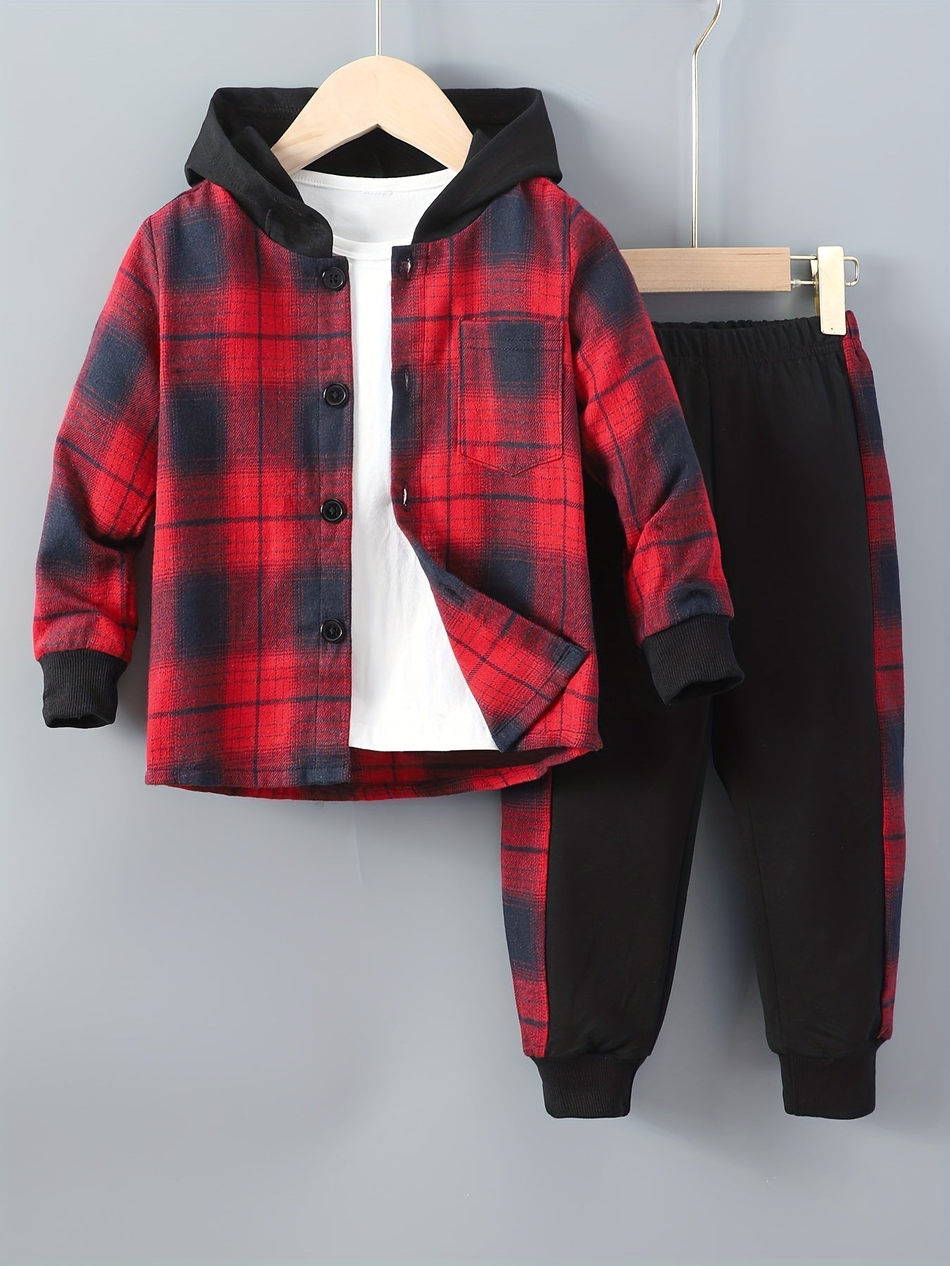 2-Piece Boys Checkered Hoodie & Track Pants with Long Sleeves - Filipe