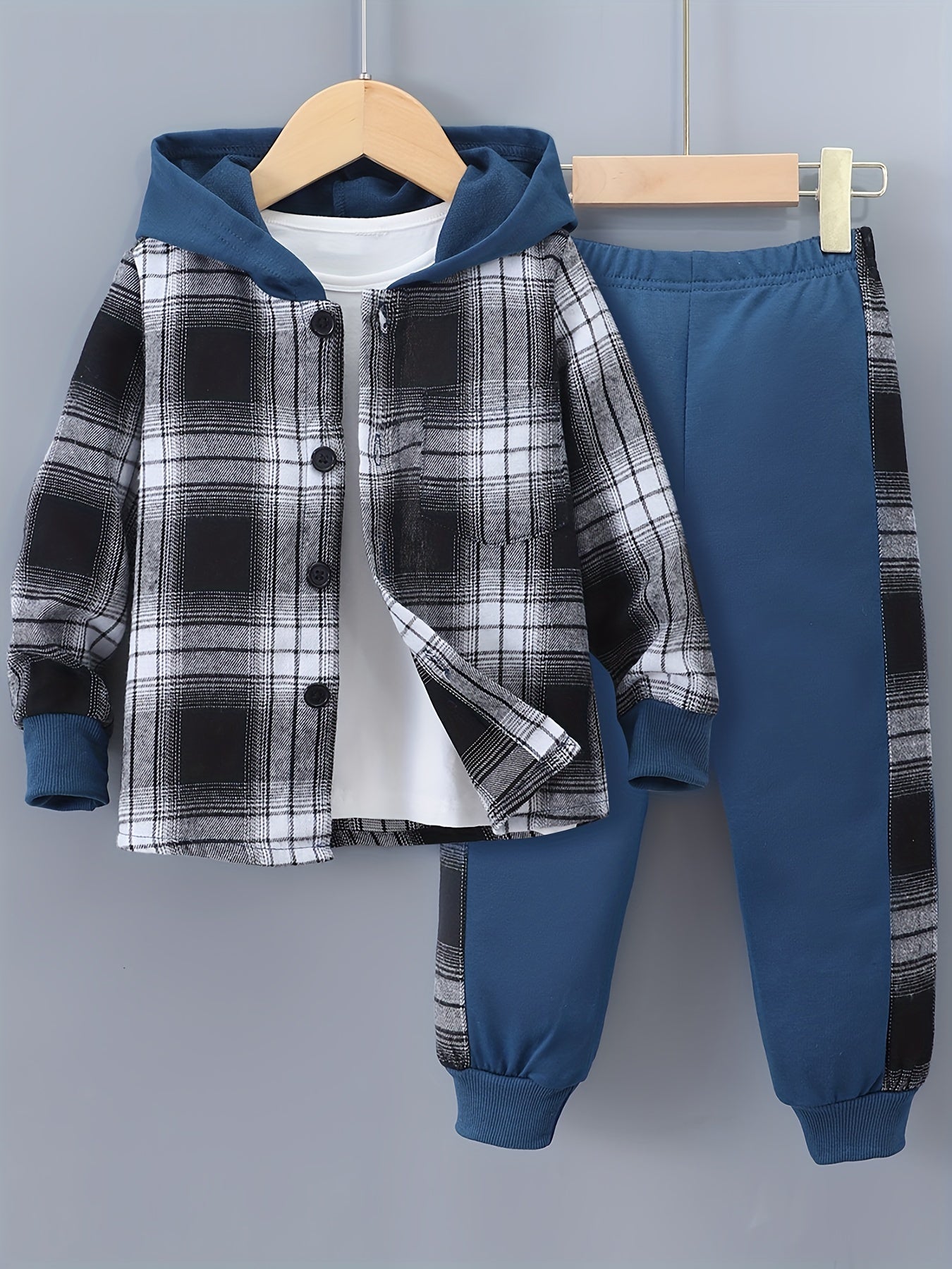 2-Piece Boys Checkered Hoodie & Track Pants with Long Sleeves - Filipe