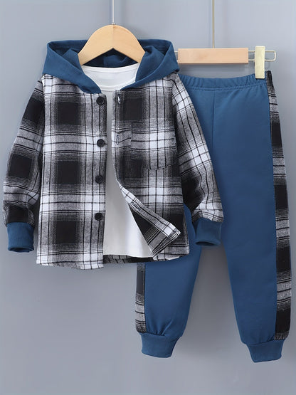 2-Piece Boys Checkered Hoodie & Track Pants with Long Sleeves - Filipe