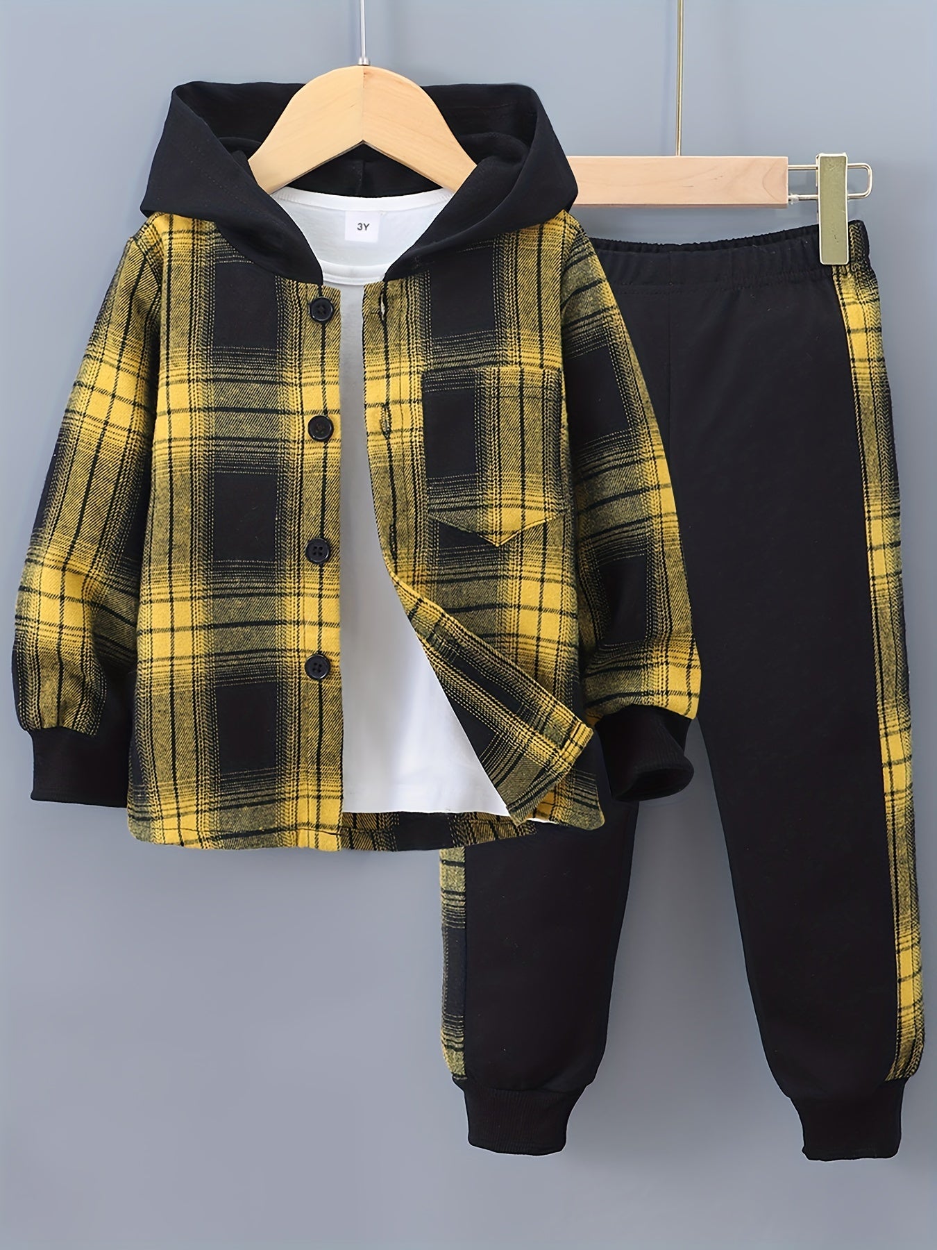 2-Piece Boys Checkered Hoodie & Track Pants with Long Sleeves - Filipe