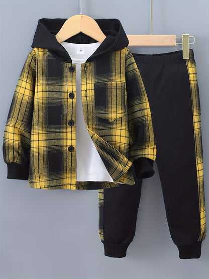 2-Piece Boys Checkered Hoodie & Track Pants with Long Sleeves - Filipe