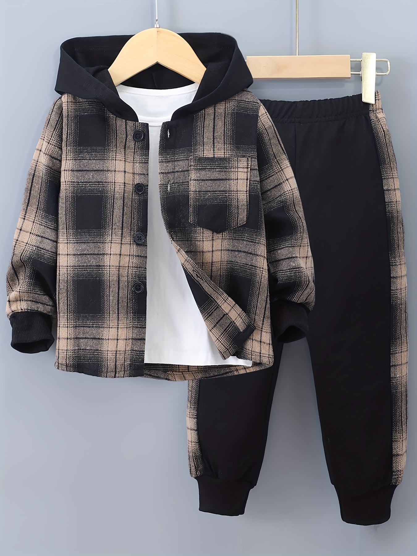 2-Piece Boys Checkered Hoodie & Track Pants with Long Sleeves - Filipe
