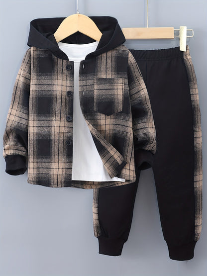 2-Piece Boys Checkered Hoodie & Track Pants with Long Sleeves - Filipe