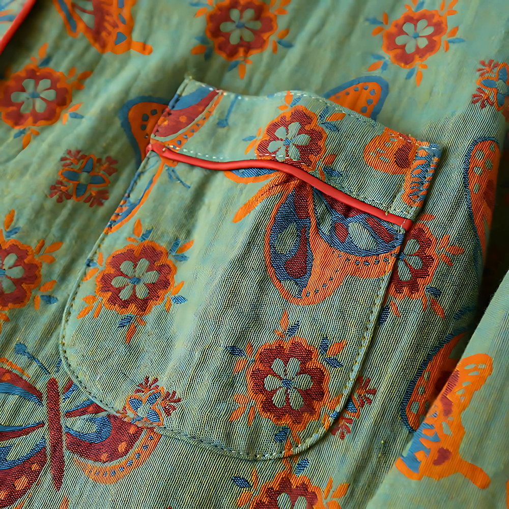 2-Piece Cotton Loungewear Set with Butterfly Print for Women