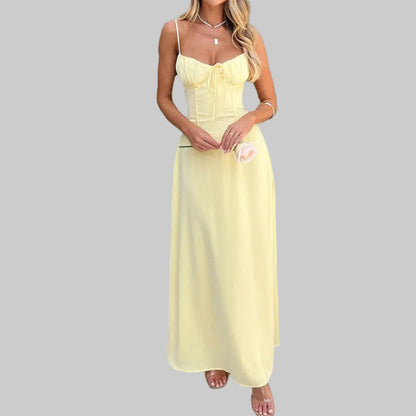 Abbigliamento femminile transfrontaliero: elegante vestito a linea ad A con schiena scoperta e allacciatura in pizzo