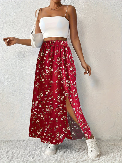 Eleganter Sommer-Maxirock für Damen mit Blumenmuster und luftigem Schlitz