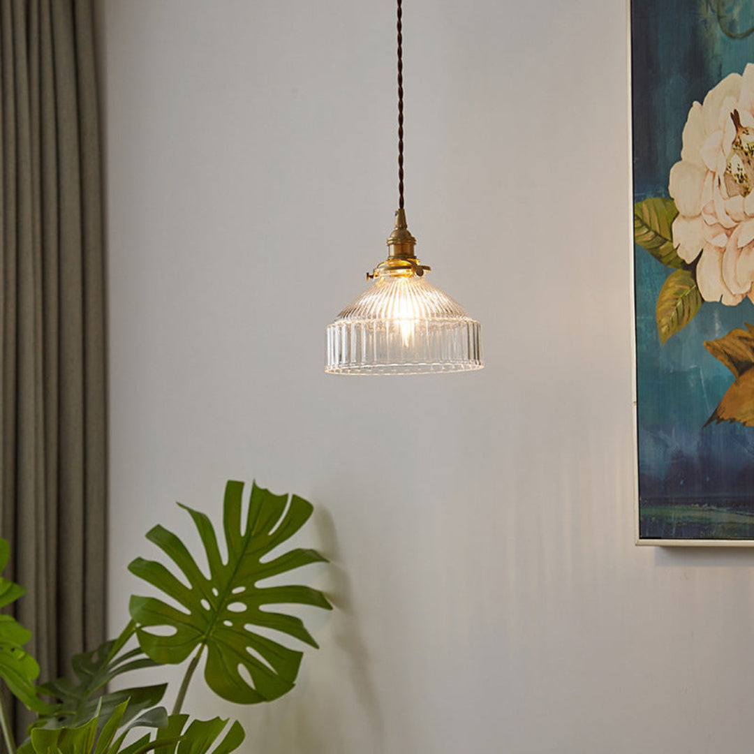RusticBeam Pendant Light – Industrial Design with Ribbed Glass