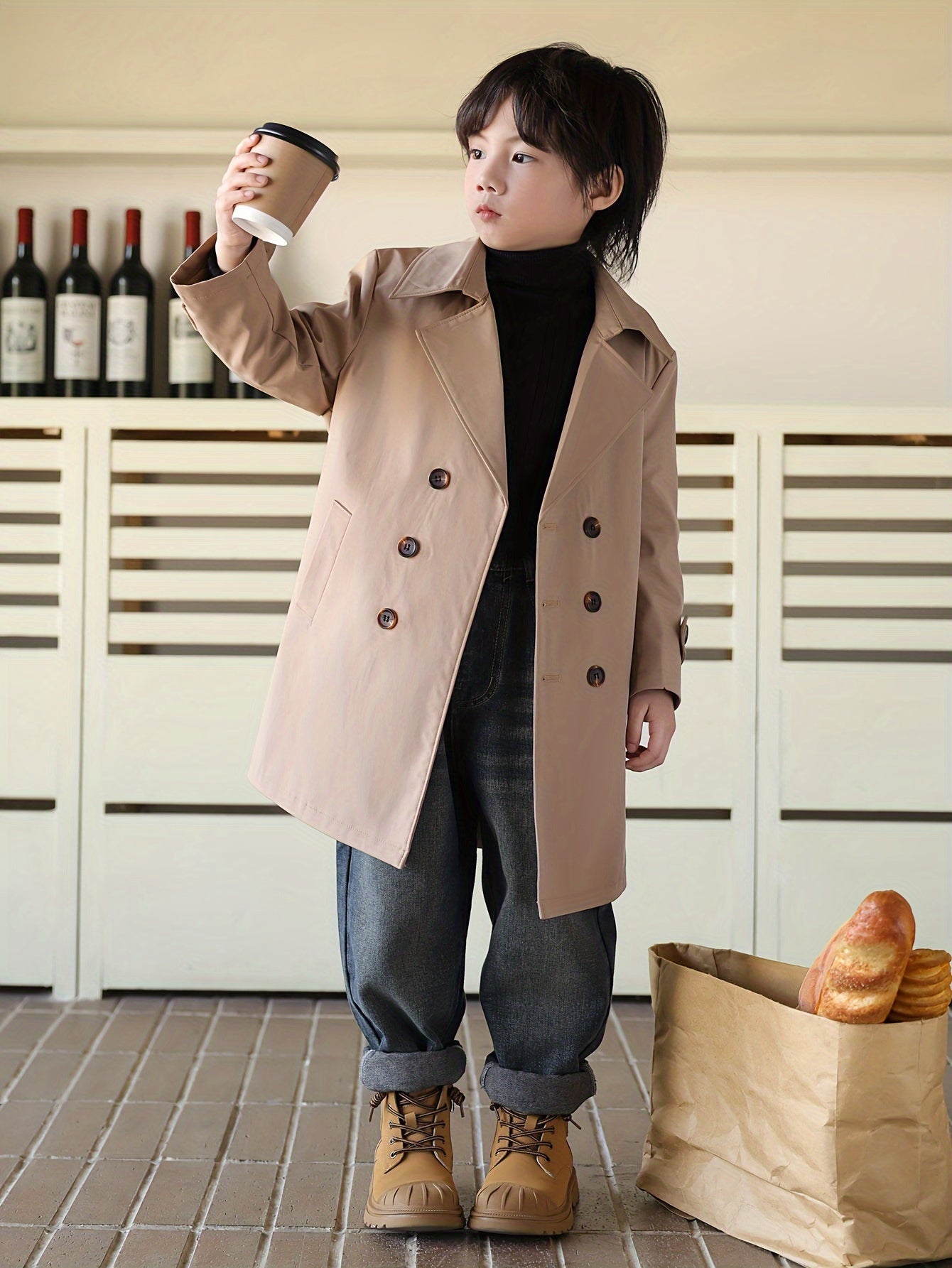 Windbreaker for boys, mid-length with double buttons - Franz