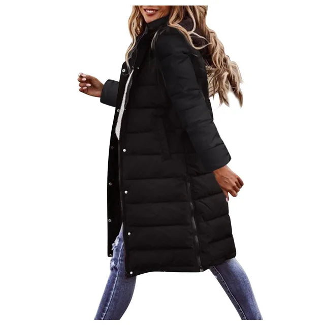 Women's Warm Padded Long Puffer Jacket with Hood
