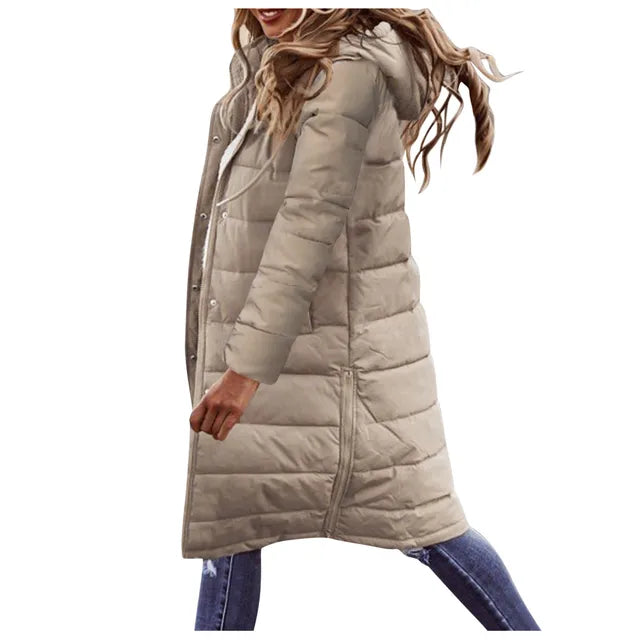 Women's Warm Padded Long Puffer Jacket with Hood