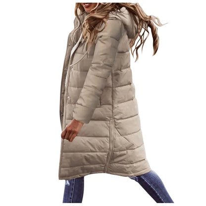 Women's Warm Padded Long Puffer Jacket with Hood