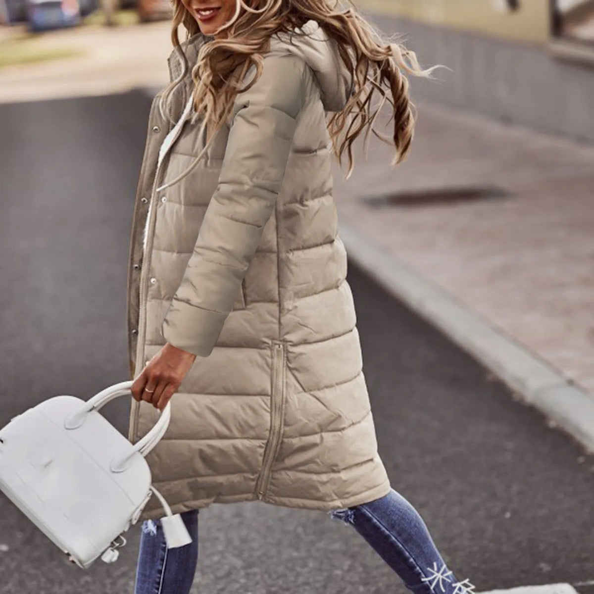 Women's Warm Padded Long Puffer Jacket with Hood