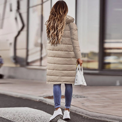 Women's Warm Padded Long Puffer Jacket with Hood